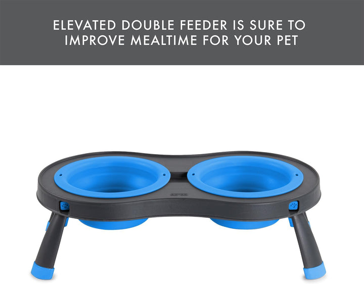 Dexas Pets PW1104322194 Doppelerhöhter Futterspender für 2,5 Tassen, Blau Large/2.5 Cup Capacity Bow