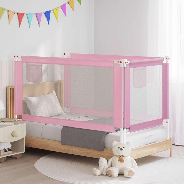 Kleinkind-Bettschutzgitter Rosa Stoff 160x25 cm, Höhenverstellbar, Klappbar, Atmungsaktiv, Sicherer