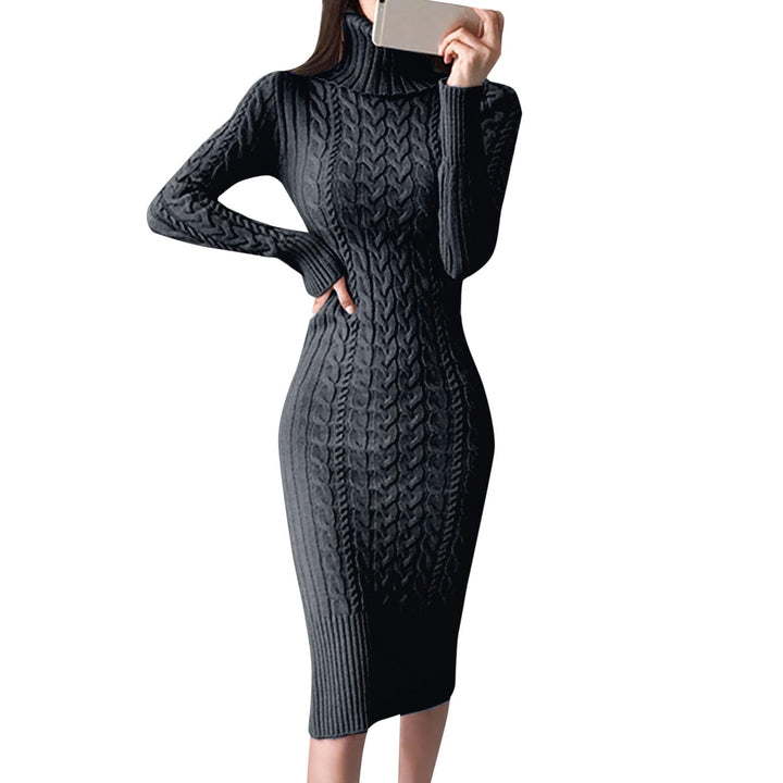 Generisch 2025- für Damen gestrickte figurbetonte Midi-Pullover-Kleider Cardigan Mit Damen (Black L)