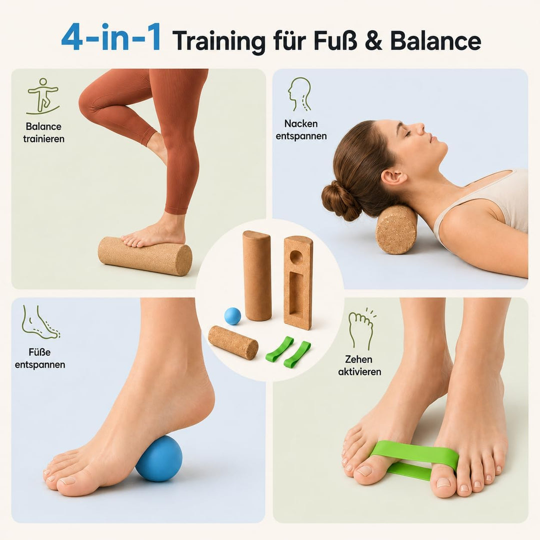 Balance Board aus Naturkork 10×30 cm, Fusstrainer mit Silikonball