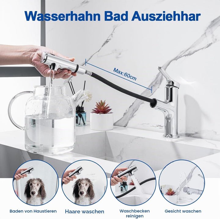 Waschtischarmatur mit Ausziehbar Brause LakeBayMZC Wasserhahn Bad,Einhebelmischer Badarmatur Waschbe