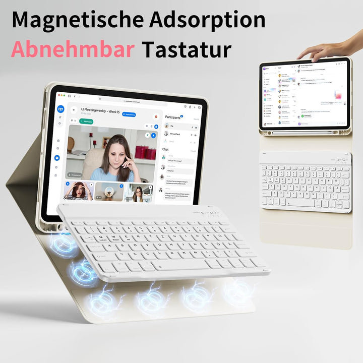 Hülle mit Tastatur für iPad A16 11. Generation 2025, für iPad 10. Generation 2022 10,9 Zoll, Bluetoo