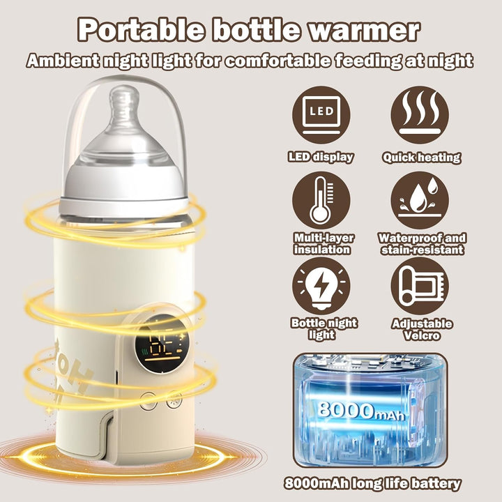 Flaschenwärmer Baby, Tragbarer Flaschenwärmer, Unterwegs mit LCD-Display USB-Ladung Babyflaschenwärm