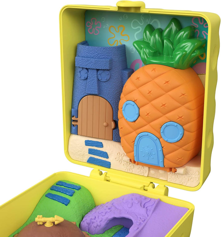 Polly Pocket x Spongebob Partnership-Schatulle, Micro-Puppen Spongebob und Patrick und Spielset, 7 Z
