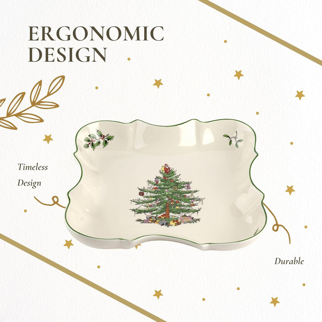 Spode Christmas Tree Devonia Tablett | 21,6 cm Servierschale aus feinem Steingut | Flache Serviersch