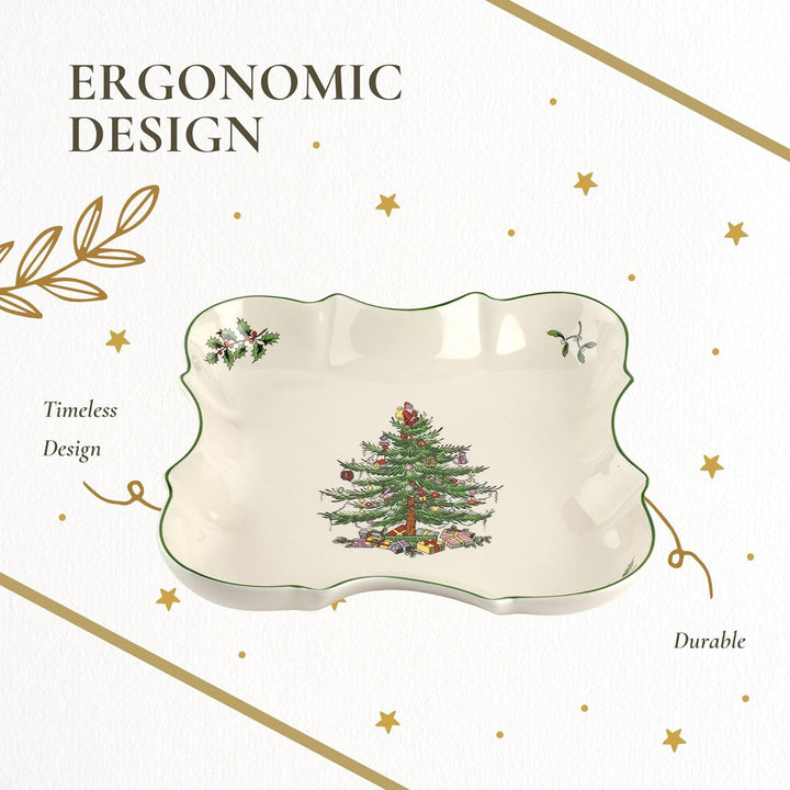 Spode Christmas Tree Devonia Tablett | 21,6 cm Servierschale aus feinem Steingut | Flache Serviersch