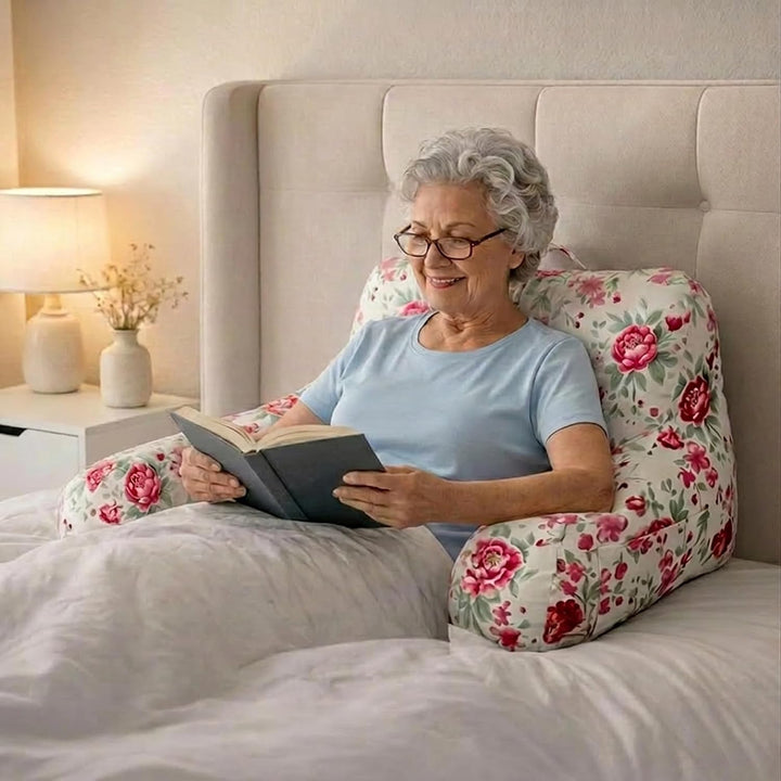 Delindo Lifestyle Lesekissen Bett mit Armlehnen, Rosen Rückenkissen für Erwachsene mit Zwei Seitenta