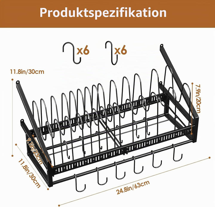 Housolution Pfannenhalter Wand, 63cm Robuster Topfdeckel Organizer Topfdeckelhalter mit 14 Verstellb