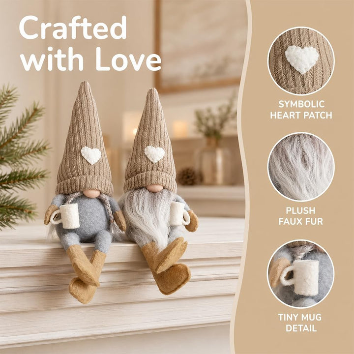 Kaffee Gonks Plüsch Dekor, 2 Stück Herbstdeko Wichtel, Handgemachte Plüsch Kaffe Zwerge, Kaffee Wich