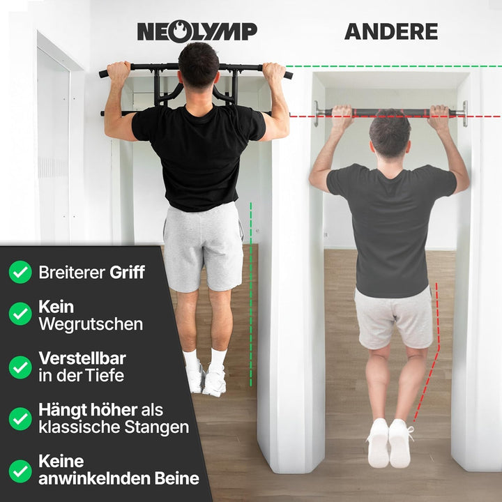 NEOLYMP Premium Klimmzugstange Türrahmen - Türreck mit einstellbarer Höhe, Breite &amp; Tiefe 15–43 cm -