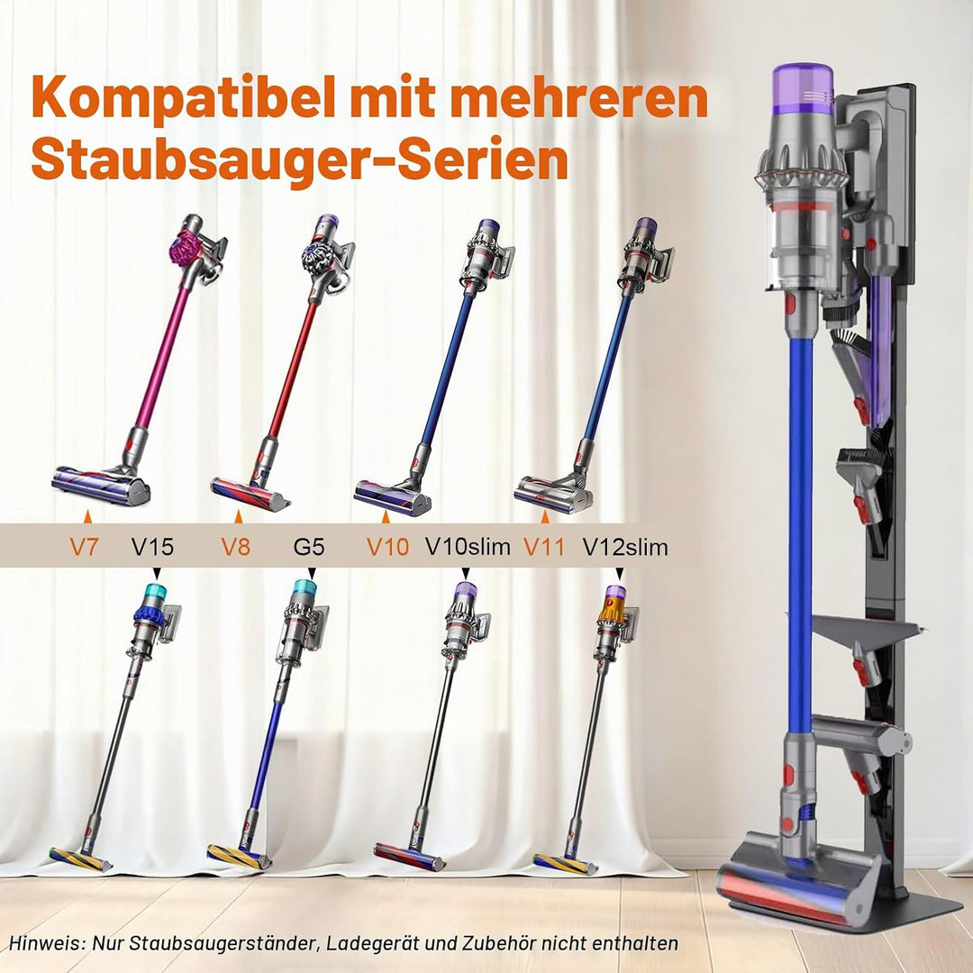 Staubsaugerständer für Dyson mit faltbaren Aufbewahrungshaken und robuster Basis aus Karbonstahl, oh