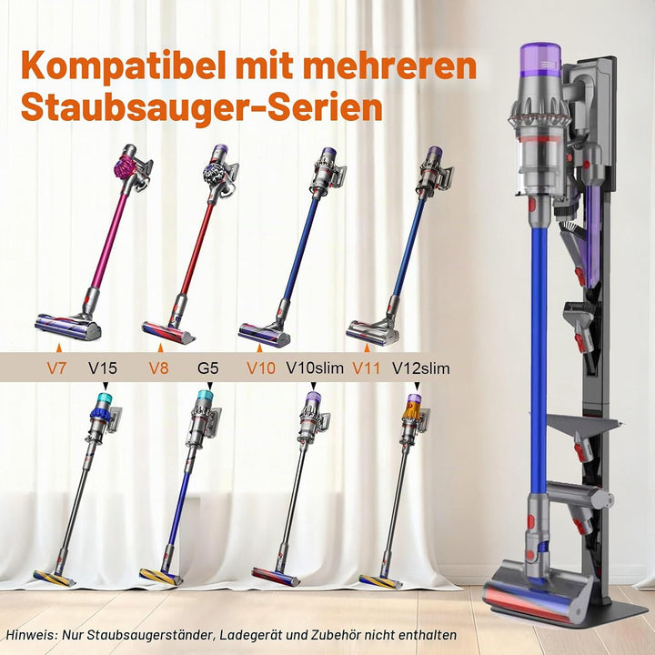 Staubsaugerständer für Dyson mit faltbaren Aufbewahrungshaken und robuster Basis aus Karbonstahl, oh