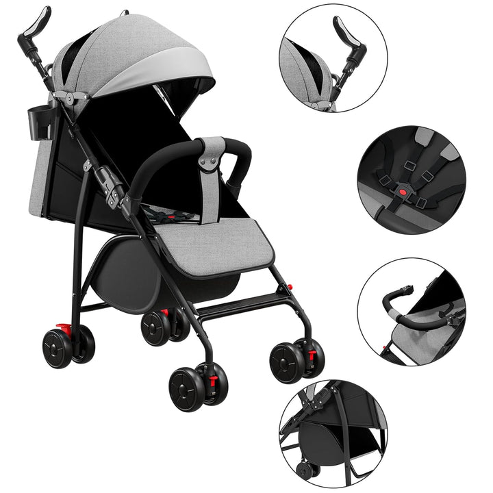 homewell Kinderwagen klappbar, Buggy Kinderbuggy, flache Liegeposition, mit Getränkehalter, Sicherhe