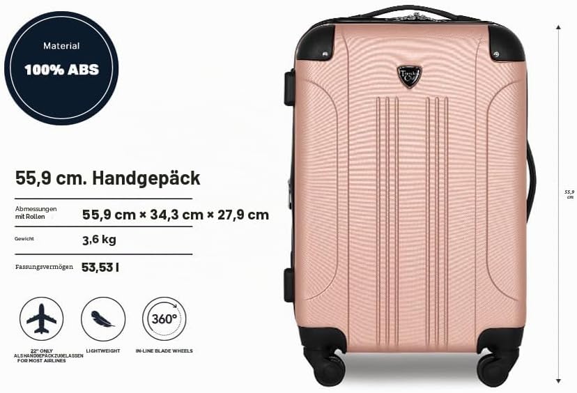 Travelers Club Chicago Hardside Erweiterbare Spinner Gepäckstücke Handgepäck: 51 cm (S) Roségold, Ha