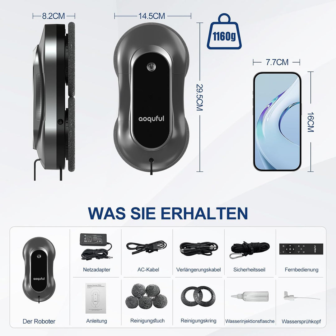 Fensterputzroboter mit KI-Navigation, Sprühfunktion und App-Steuerung