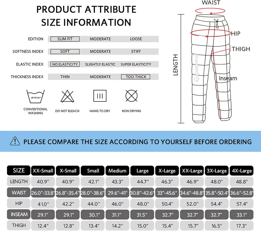 Tapasimme Damen Herren Winter Warme Gänse Daunenhose Ultraleichte Schneehose Kompressions-Daunenhose
