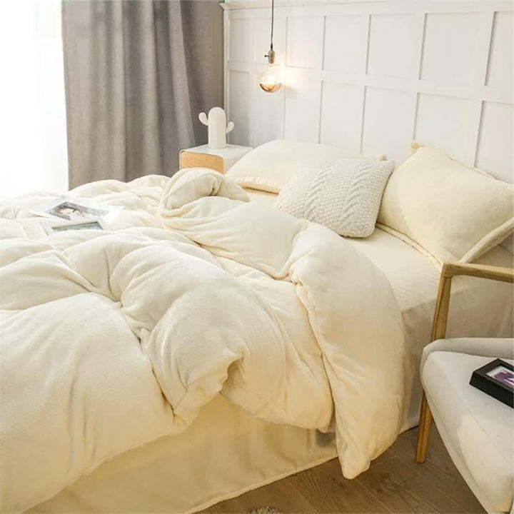 Omela Warm Fleece Winter Bettwäsche 135x200 Creme Weiss Cashmere Touch Plüsch Bettbezug mit Kopfkiss