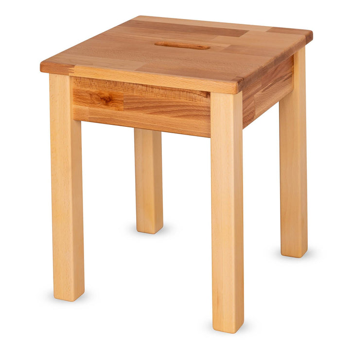 Staboos massiv Holzhocker Doc mit Eingriff bis 150 kg - Buche Sitzhocker aus Holz - Kernbuche Natur