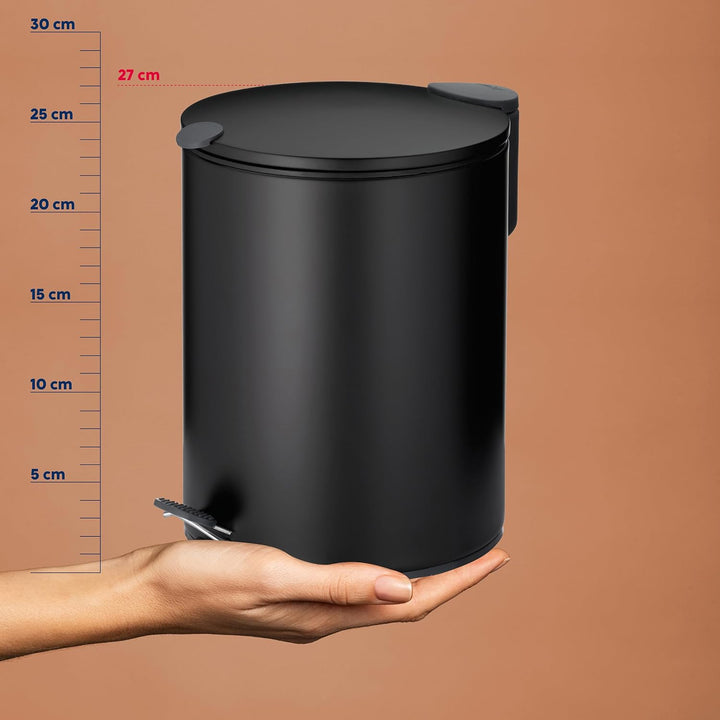 kela Kosmetikeimer schwarz matt 5l, Silent-Close-Deckel, Tretmülleimer Badezimmer MATS, Badmülleimer