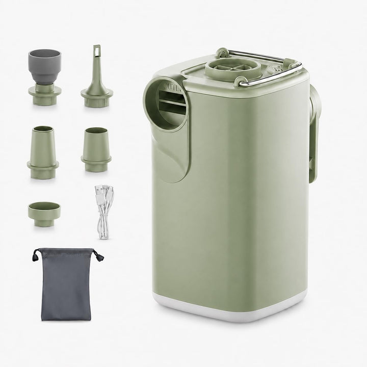 Elektrische Luftpumpe Akku Mini 3 in 1 mit 5 Düsen Grün, Grün