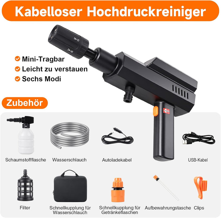 Akku-Hochdruckreiniger,12V tragbarer Hochdruckreiniger, 60Bar/870PSI Hochleistungsgerät mit 5-in-1 V