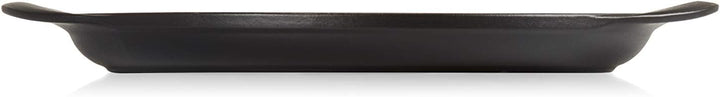Le Creuset Runde Grillplatte aus Gusseisen mit Hilfsgriff, 25 cm, Schwarz matt, Schwarz Matt