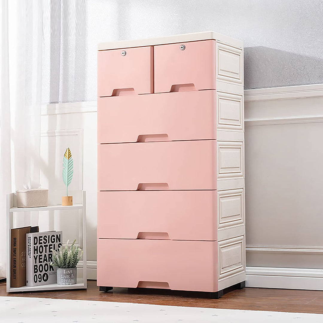 Rollcontainer, Kunststoff Möbel Schubladenregal, 6 Schubladen Kommode, Schubladenturm mit 4 Räder, B