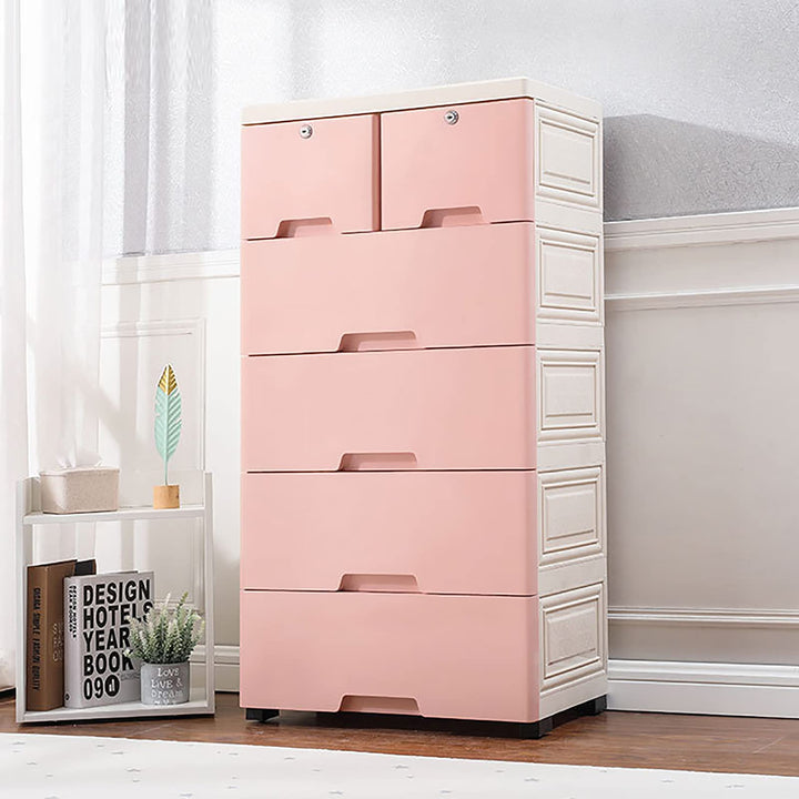 Rollcontainer, Kunststoff Möbel Schubladenregal, 6 Schubladen Kommode, Schubladenturm mit 4 Räder, B