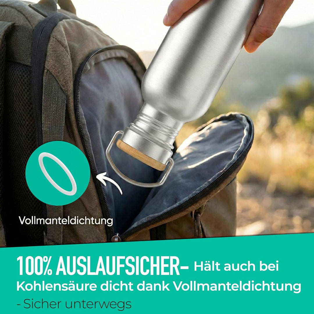 Die Trinkflasche Edelstahl 500ml + EXTRA Sportverschluss, Edelstahl Trinkflasche 750ml, 500ml + 350