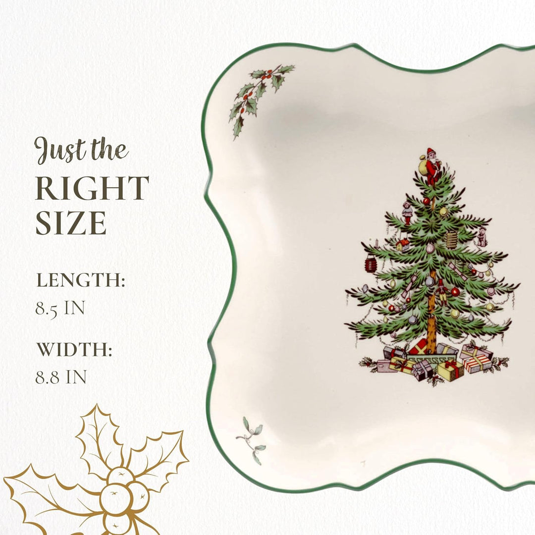 Spode Christmas Tree Devonia Tablett | 21,6 cm Servierschale aus feinem Steingut | Flache Serviersch