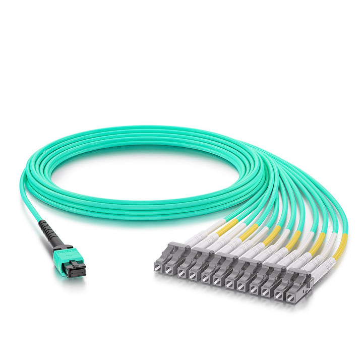 10Gtek MPO (F) to 12x LC OM3 Multi-Mode Fan-Out Patch Cord, 3-Meter(9.8-ft), Breakout 0.5m 3M OM3 MP