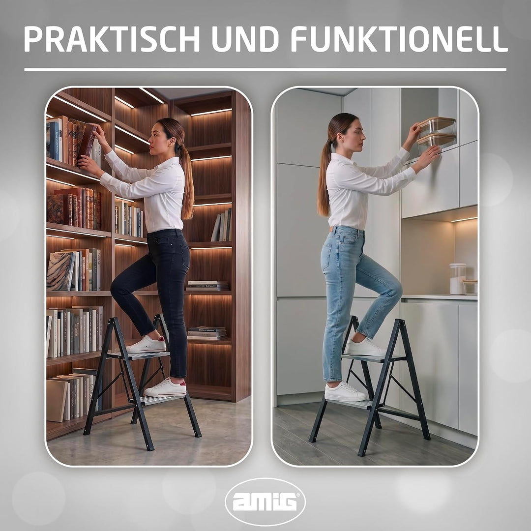Amig Klapphocker 2 Stufen Schwarz 66x48x40 cm