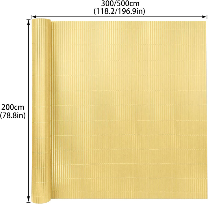 PVC Sichtschutzmatte Sichtschutzzaun 200x1000CM, Bambus, Outdoor Sichtschutz mit verstärkten Lamelle