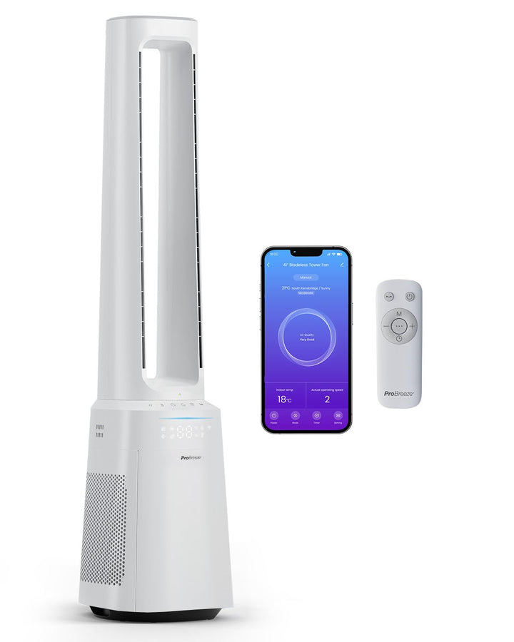 Pro Breeze OmniAir 105cm rotorloser Ventilator mit Luftreiniger - Smart Home Ventilator, WLAN, App,