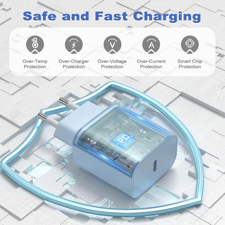 20W USB C Schnellladegerät und Schnellladekabel für iPhone 17/16/15 2Pack Blau+Rosa, Blau+Rosa