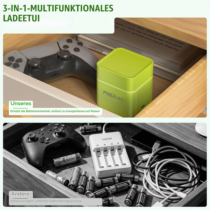 POERUNI.1.5V AAA Akkus Wiederaufladbar mit Ladegerät Wiederaufladbare AAA und AA Akkus,Lithium Batte