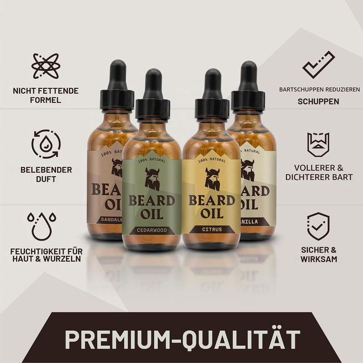 Striking Viking Bartöl 4er Pack - 4 x 19,5 ml Vanille, Sandelholz, Zedernholz, Zitrus Duft - Bartpfl