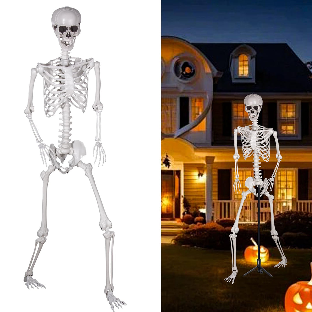 Halloween Plastikskelett, 240cm Ganzkörper Skelett mit beweglichen Gelenken für Halloween Innen Gart