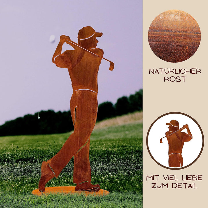 Rostikal Golfspieler Figur 40 cm aus Metall in Rostoptik, Golf Deko für Garten, Terrasse oder Wohnzi