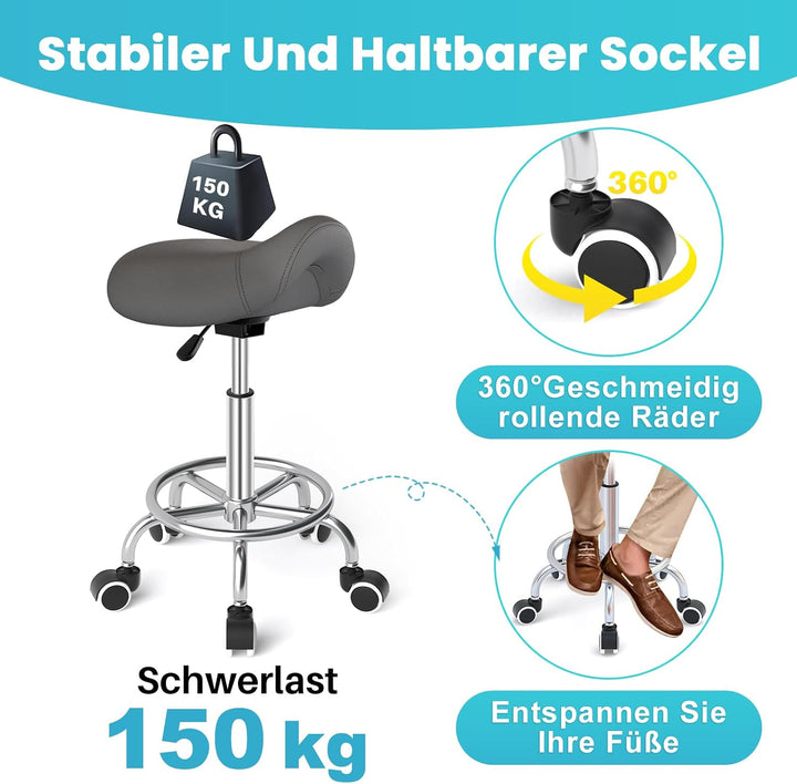 YEEZEE Bequemer Sattelhocker Ergonomisch mit Fussstütze für Büro, Grau, Grau