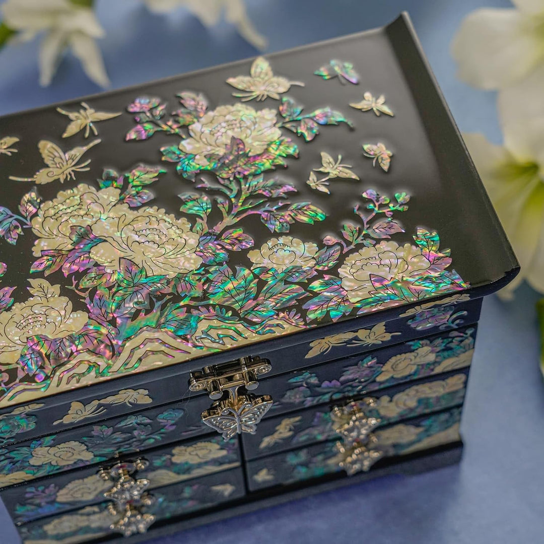 February Mountain Mother of Pearl Wooden Jewelry Organizer Box – Jewelry Storage Box for Women, Feat