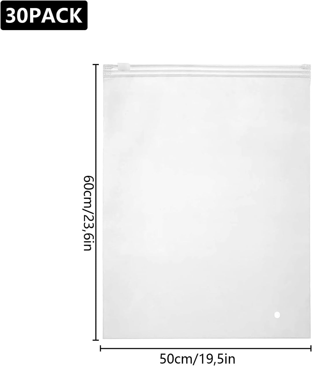 30 Stücke Zip Beutel Grosse, 500x600mm, folienstark 70 µm, Grosse Gleitverschlussbeutel, Wasserdicht