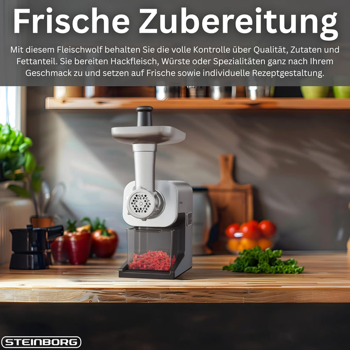 Steinborg ® Fleischwolf Elektrisch 2000W Max Power – Profi Hackfleischmaschine aus Edelstahl mit kra