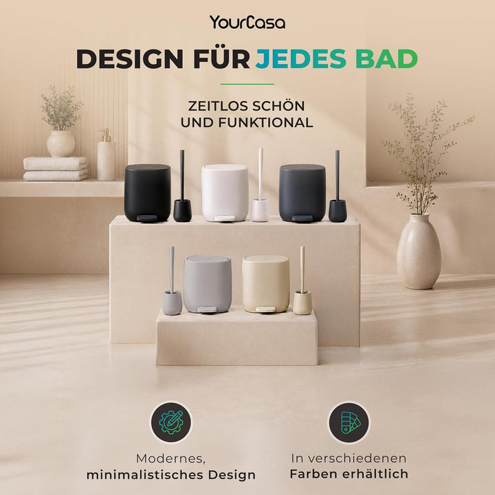 YourCasa Mülleimer Bad [5L] + Klobürste Set - Elegantes Design - Badeimer - Kosmetikeimer Badezimmer