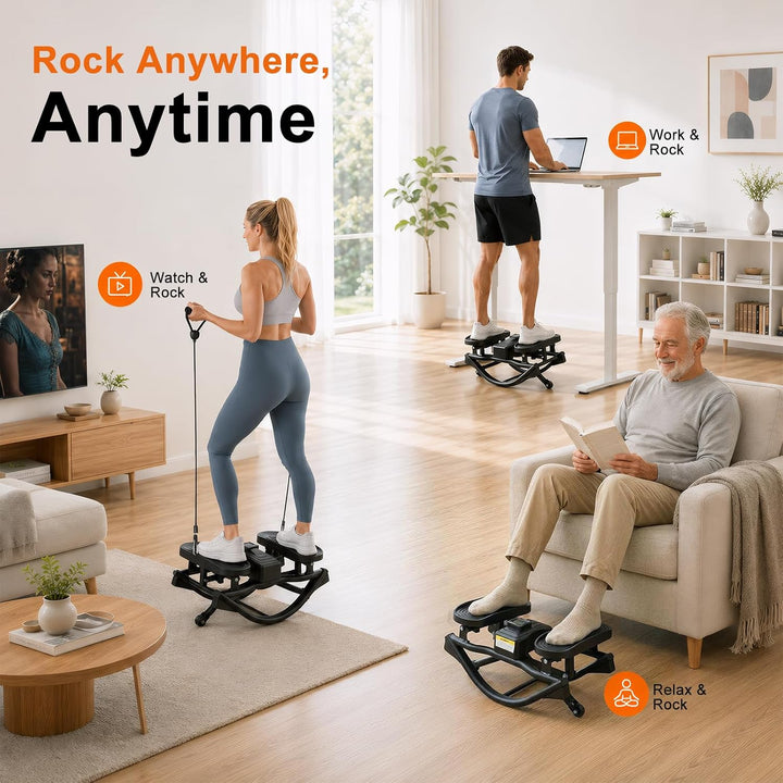 Rock-Stepper mit elastischen Widerstandsbändern – Mini-Stepper für das Heimtraining mit Digitalanzei