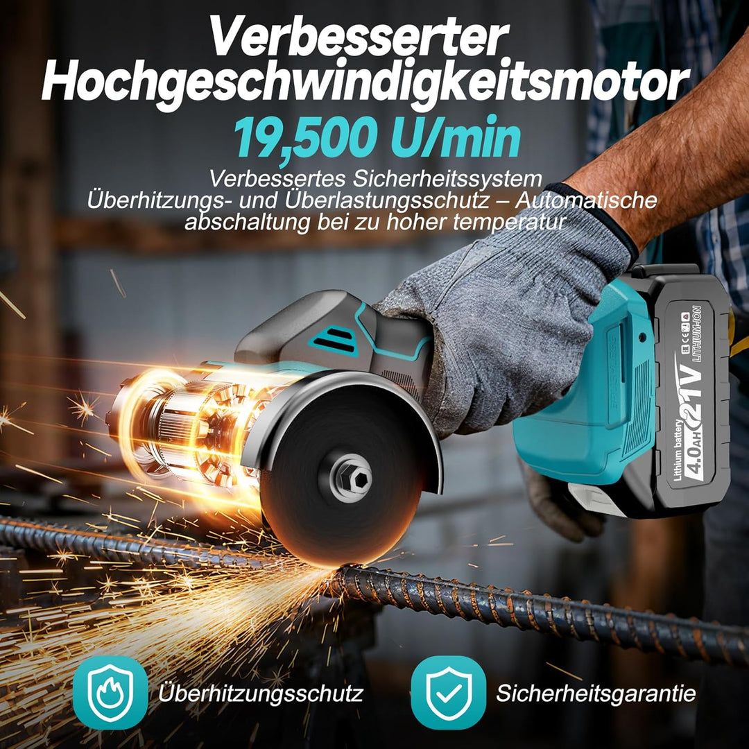 Yofuly Mini Akku Winkelschleifer Kompatibel mit Maa-kita 18V Akku, Akku Flex mit 2×4.0Ah Batterien,