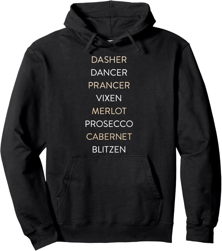 Trendy Christmas Reindeer &amp; Wine Names Pullover Hoodie