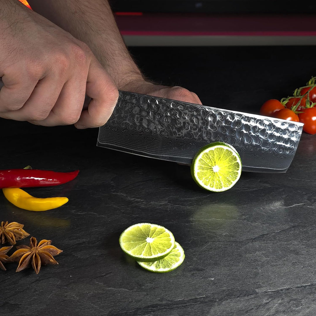 SATOMI® Nakiri Messer mit 18 cm Klinge gefertigt aus 67 Lagen Damaststahl traditionell Japanischer S