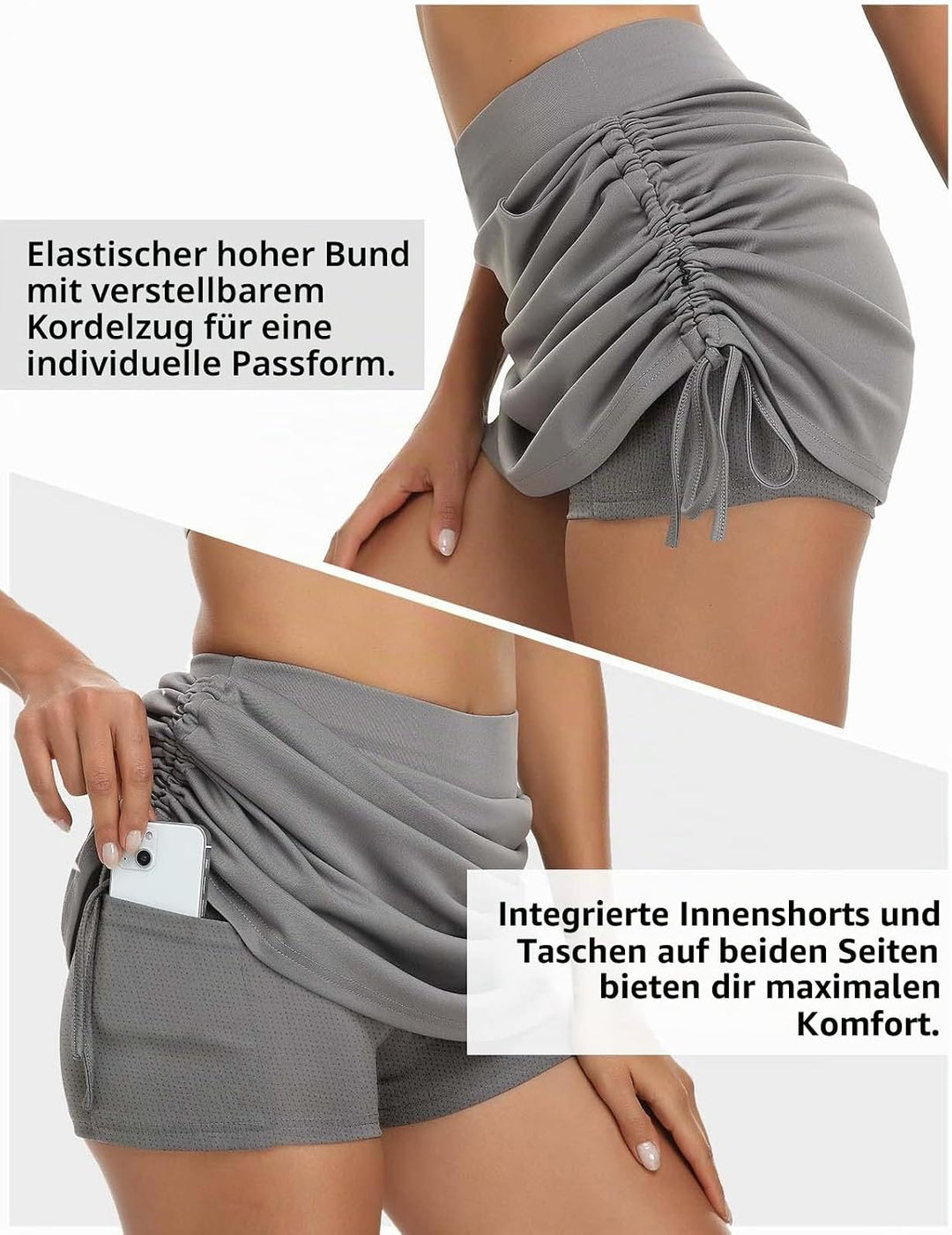 Soneven Hosenrock Damen Knielang Kurz Tennisrock Wanderrock Damen mit Innenhose Sport Rock Tennis Sk