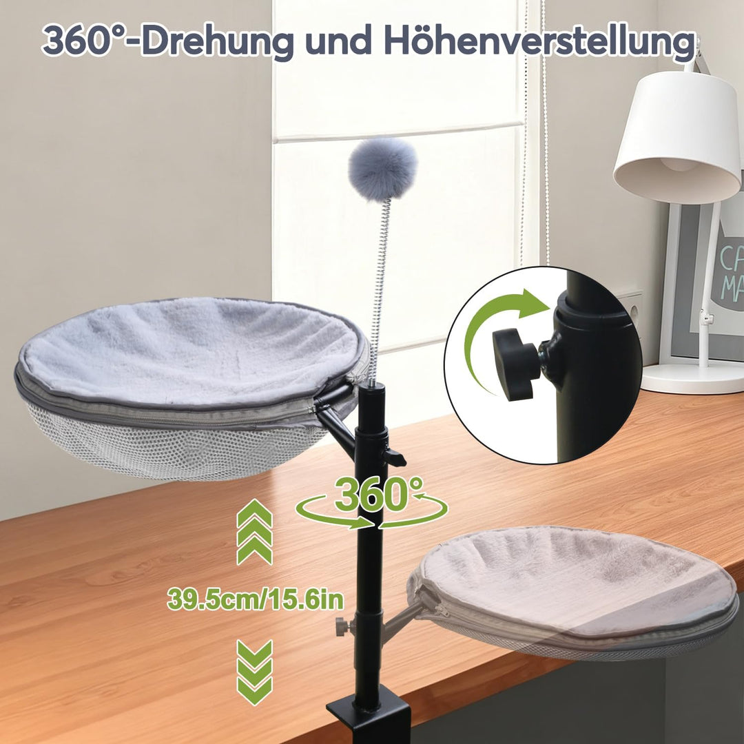 Katzenbett für Schreibtisch, 360° Drehbar＆Höhenverstellbar, 40lbs
